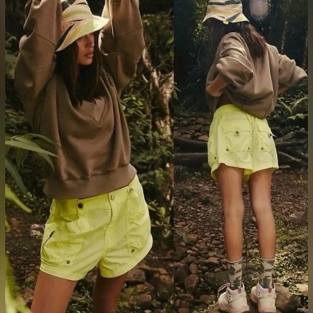 NWOT Free People Movement S New Heights Hiking Shorts in Sour Citrus Yellow New